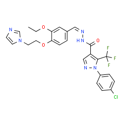 ChemSpider 2D Image | 1-(4-Chlorophenyl)-N'-[(Z)-{3-ethoxy-4-[2-(1H-imidazol-1-yl)ethoxy]phenyl}methylene]-5-(trifluoromethyl)-1H-pyrazole-4-carbohydrazide | C25H22ClF3N6O3