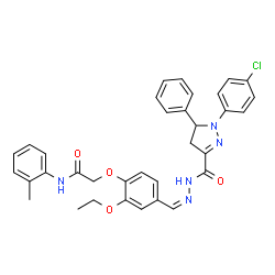 ChemSpider 2D Image | 2-{4-[(Z)-({[1-(4-Chlorophenyl)-5-phenyl-4,5-dihydro-1H-pyrazol-3-yl]carbonyl}hydrazono)methyl]-2-ethoxyphenoxy}-N-(2-methylphenyl)acetamide | C34H32ClN5O4