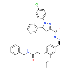 ChemSpider 2D Image | N-Benzyl-2-{4-[(Z)-({[1-(4-chlorophenyl)-5-phenyl-4,5-dihydro-1H-pyrazol-3-yl]carbonyl}hydrazono)methyl]-2-ethoxyphenoxy}acetamide | C34H32ClN5O4
