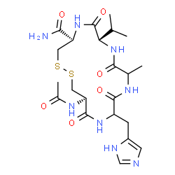 ChemSpider 2D Image | (4R,7S,16R)-16-Acetamido-13-(1H-imidazol-5-ylmethyl)-7-isopropyl-10-methyl-6,9,12,15-tetraoxo-1,2-dithia-5,8,11,14-tetraazacycloheptadecane-4-carboxamide | C22H34N8O6S2