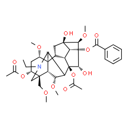 ChemSpider 2D Image | (1alpha,3alpha,6alpha,14alpha,15alpha,16beta)-3,8-Diacetoxy-20-ethyl-13,15-dihydroxy-1,6,16-trimethoxy-4-(methoxymethyl)aconitan-14-yl benzoate | C36H49NO12
