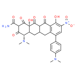 ChemSpider 2D Image | (4S,12aS)-4-(Dimethylamino)-7-[4-(dimethylamino)phenyl]-10,12a-dihydroxy-9-nitro-1,3,11,12-tetraoxo-1,2,3,4,4a,5,5a,6,11,11a,12,12a-dodecahydro-2-tetracenecarboxamide | C29H30N4O9