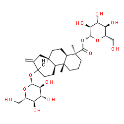 ChemSpider 2D Image | 1-O-[(8alpha)-13-(beta-L-Glucopyranosyloxy)-19-oxokaur-16-en-19-yl]-beta-L-glucopyranose | C32H50O13