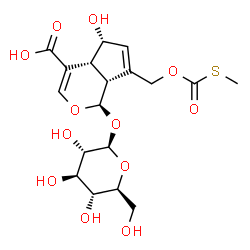 ChemSpider 2D Image | (1R,4aR,5R,7aR)-1-(beta-L-Glucopyranosyloxy)-5-hydroxy-7-({[(methylsulfanyl)carbonyl]oxy}methyl)-1,4a,5,7a-tetrahydrocyclopenta[c]pyran-4-carboxylic acid | C18H24O12S