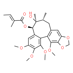 ChemSpider 2D Image | (5R,6S,7R)-6-Hydroxy-1,2,3,13-tetramethoxy-6,7-dimethyl-5,6,7,8-tetrahydrobenzo[3',4']cycloocta[1',2':4,5]benzo[1,2-d][1,3]dioxol-5-yl (2E)-2-methyl-2-butenoate | C28H34O9