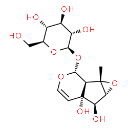 ChemSpider 2D Image | (1aS,1bR,2R,5aR,6R,6aR)-5a,6-Dihydroxy-1a-methyl-1a,1b,2,5a,6,6a-hexahydrooxireno[4,5]cyclopenta[1,2-c]pyran-2-yl beta-L-glucopyranoside | C15H22O10