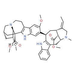 ChemSpider 2D Image | Methyl (2alpha,5beta,18beta)-12-methoxy-13-[(3beta,5alpha,15alpha,16R,19E)-17-methoxy-17-oxovobasan-3-yl]ibogamine-18-carboxylate | C43H52N4O5