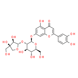ChemSpider 2D Image | 2-(3,4-Dihydroxyphenyl)-5-hydroxy-4-oxo-4H-chromen-7-yl 2-O-[(2S,3R,4R)-3,4-dihydroxy-4-(hydroxymethyl)tetrahydro-2-furanyl]-beta-L-glucopyranoside | C26H28O15