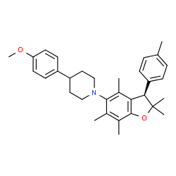 ChemSpider 2D Image | 4-(4-Methoxyphenyl)-1-[(3R)-2,2,4,6,7-pentamethyl-3-(4-methylphenyl)-2,3-dihydro-1-benzofuran-5-yl]piperidine | C32H39NO2