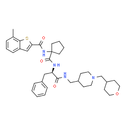ChemSpider 2D Image | Nalpha-[(1-{[(7-Methyl-1-benzothiophen-2-yl)carbonyl]amino}cyclopentyl)carbonyl]-N-{[1-(tetrahydro-2H-pyran-4-ylmethyl)-4-piperidinyl]methyl}-D-phenylalaninamide | C37H48N4O4S