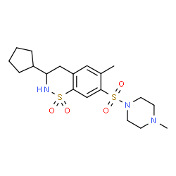 ChemSpider 2D Image | 3-Cyclopentyl-6-methyl-7-[(4-methyl-1-piperazinyl)sulfonyl]-3,4-dihydro-2H-1,2-benzothiazine 1,1-dioxide | C19H29N3O4S2