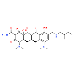 ChemSpider 2D Image | (4S,4aS,5aR,12aS)-4,7-Bis(dimethylamino)-10,12a-dihydroxy-9-{[(2-methylbutyl)amino]methyl}-1,3,11,12-tetraoxo-1,2,3,4,4a,5,5a,6,11,11a,12,12a-dodecahydro-2-tetracenecarboxamide | C29H40N4O7
