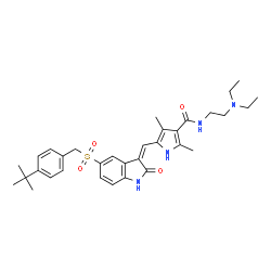 ChemSpider 2D Image | N-[2-(Diethylamino)ethyl]-2,4-dimethyl-5-[(Z)-(5-{[4-(2-methyl-2-propanyl)benzyl]sulfonyl}-2-oxo-1,2-dihydro-3H-indol-3-ylidene)methyl]-1H-pyrrole-3-carboxamide | C33H42N4O4S