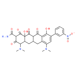 ChemSpider 2D Image | 4,7-Bis(dimethylamino)-10,12a-dihydroxy-9-(3-nitrophenyl)-1,3,11,12-tetraoxo-1,2,3,4,4a,5,5a,6,11,11a,12,12a-dodecahydro-2-tetracenecarboxamide | C29H30N4O9