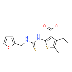 ChemSpider 2D Image | Methyl 4-ethyl-2-{[(2-furylmethyl)carbamothioyl]amino}-5-methyl-3-thiophenecarboxylate | C15H18N2O3S2