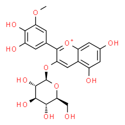 ChemSpider 2D Image | 2-(3,4-Dihydroxy-5-methoxyphenyl)-5,7-dihydroxy-3-chromeniumyl beta-L-glucopyranoside | C22H23O12