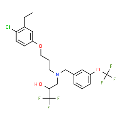 ChemSpider 2D Image | 3-{[3-(4-Chloro-3-ethylphenoxy)propyl][3-(trifluoromethoxy)benzyl]amino}-1,1,1-trifluoro-2-propanol | C22H24ClF6NO3