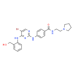 ChemSpider 2D Image | 4-[(5-Bromo-4-{[2-(hydroxymethyl)phenyl]amino}-2-pyrimidinyl)amino]-N-[2-(1-pyrrolidinyl)ethyl]benzamide | C24H27BrN6O2