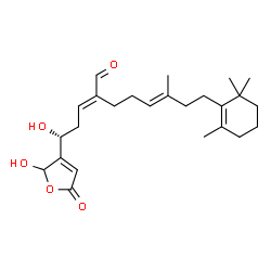 ChemSpider 2D Image | (2E,5E)-2-[(3R)-3-Hydroxy-3-(2-hydroxy-5-oxo-2,5-dihydro-3-furanyl)propylidene]-6-methyl-8-(2,6,6-trimethyl-1-cyclohexen-1-yl)-5-octenal | C25H36O5