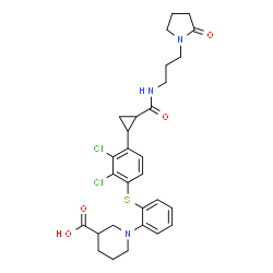 ChemSpider 2D Image | 1-(2-{[2,3-Dichloro-4-(2-{[3-(2-oxo-1-pyrrolidinyl)propyl]carbamoyl}cyclopropyl)phenyl]sulfanyl}phenyl)-3-piperidinecarboxylic acid | C29H33Cl2N3O4S