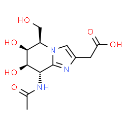 ChemSpider 2D Image | [(5R,6S,7R,8S)-8-Acetamido-6,7-dihydroxy-5-(hydroxymethyl)-5,6,7,8-tetrahydroimidazo[1,2-a]pyridin-2-yl]acetic acid | C12H17N3O6
