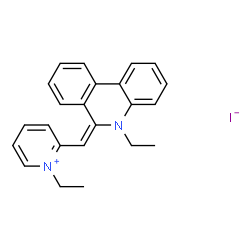 ChemSpider 2D Image | 1-Ethyl-2-[(E)-(5-ethyl-6(5H)-phenanthridinylidene)methyl]pyridinium iodide | C23H23IN2