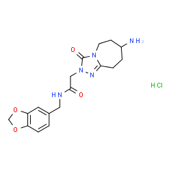 ChemSpider 2D Image | 2-(7-Amino-3-oxo-6,7,8,9-tetrahydro-3H-[1,2,4]triazolo[4,3-a]azepin-2(5H)-yl)-N-(1,3-benzodioxol-5-ylmethyl)acetamide hydrochloride (1:1) | C17H22ClN5O4