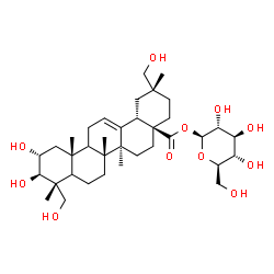 ChemSpider 2D Image | 1-O-[(2alpha,3beta,5xi,9xi)-2,3,23,29-Tetrahydroxy-28-oxoolean-12-en-28-yl]-beta-D-glucopyranose | C36H58O11