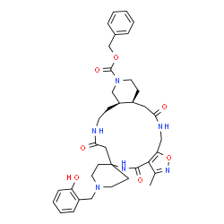 ChemSpider 2D Image | Benzyl (11aR,15aS)-1'-(2-hydroxybenzyl)-3-methyl-4,8,17-trioxo-4,8,9,10,11,11a,12,14,15,15a,16,17,18,19-tetradecahydro-5H-spiro[1,2-oxazolo[4,5-g]pyrido[4,3-m][1,5,10]triazacyclohexadecine-6,4'-piperi
dine]-13(7H)-carboxylate | C37H46N6O7