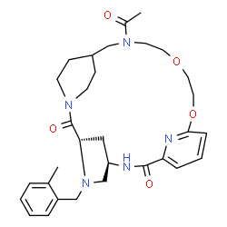 ChemSpider 2D Image | (3S,6R)-20-Acetyl-4-(2-methylbenzyl)-14,17-dioxa-1,4,7,20,27-pentaazatetracyclo[20.2.2.1~3,6~.1~9,13~]octacosa-9(27),10,12-triene-2,8-dione | C31H41N5O5