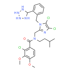 ChemSpider 2D Image | 2-Chloro-N-({4,5-dichloro-1-[2-(5-tetrazolidinyl)benzyl]-1H-imidazol-2-yl}methyl)-3,4-dimethoxy-N-(3-methylbutyl)benzamide | C26H32Cl3N7O3
