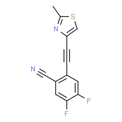 ChemSpider 2D Image | 4,5-Difluoro-2-[(2-methyl-1,3-thiazol-4-yl)ethynyl]benzonitrile | C13H6F2N2S