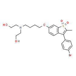 ChemSpider 2D Image | 2,2'-[(4-{[3-(4-Bromophenyl)-2-methyl-1,1-dioxido-1-benzothiophen-6-yl]oxy}butyl)imino]diethanol | C23H28BrNO5S