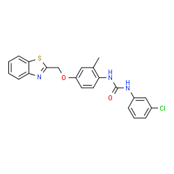 ChemSpider 2D Image | 1-[4-(1,3-Benzothiazol-2-ylmethoxy)-2-methylphenyl]-3-(3-chlorophenyl)urea | C22H18ClN3O2S