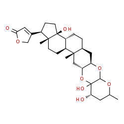 ChemSpider 2D Image | 4-[(1R,3aS,3bR,5aS,6aR,11S,12aR,13aS,13bS,15aR)-3a,11,11a-Trihydroxy-9,13a,15a-trimethylicosahydro-1H,7aH-cyclopenta[7,8]phenanthro[2,3-b]pyrano[3,2-e][1,4]dioxin-1-yl]-2(5H)-furanone | C29H42O8