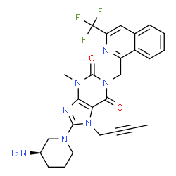 ChemSpider 2D Image | 8-[(3R)-3-Amino-1-piperidinyl]-7-(2-butyn-1-yl)-3-methyl-1-{[3-(trifluoromethyl)-1-isoquinolinyl]methyl}-3,7-dihydro-1H-purine-2,6-dione | C26H26F3N7O2