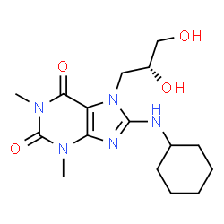 ChemSpider 2D Image | 8-(Cyclohexylamino)-7-[(2R)-2,3-dihydroxypropyl]-1,3-dimethyl-3,7-dihydro-1H-purine-2,6-dione | C16H25N5O4