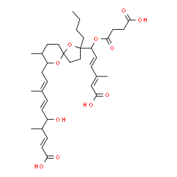 ChemSpider 2D Image | (2E,6E,8E)-10-(2-Butyl-2-{(2E,4E)-5-carboxy-1-[(3-carboxypropanoyl)oxy]-4-methyl-2,4-pentadien-1-yl}-8-methyl-1,6-dioxaspiro[4.5]dec-7-yl)-5-hydroxy-4,8-dimethyl-2,6,8-decatrienoic acid | C36H52O11