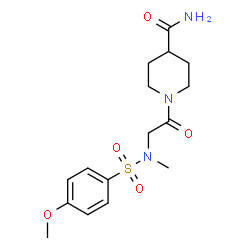 ChemSpider 2D Image | 1-{N-[(4-Methoxyphenyl)sulfonyl]-N-methylglycyl}-4-piperidinecarboxamide | C16H23N3O5S