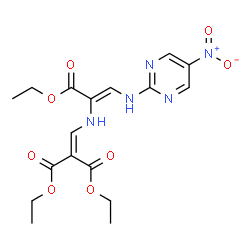 ChemSpider 2D Image | Diethyl [({(1Z)-3-ethoxy-1-[(5-nitro-2-pyrimidinyl)amino]-3-oxo-1-propen-2-yl}amino)methylene]malonate | C17H21N5O8