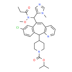 ChemSpider 2D Image | Isopropyl 4-(8-chloro-6-{[methoxy(propionyl)amino](1-methyl-1H-imidazol-5-yl)methyl}-11H-benzo[5,6]cyclohepta[1,2-b]pyridin-11-yl)-1-piperidinecarboxylate | C32H38ClN5O4