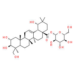 ChemSpider 2D Image | 1-O-[(2alpha,3beta,5xi,19alpha)-2,3,19,24-Tetrahydroxy-28-oxoolean-12-en-28-yl]-beta-D-glucopyranose | C36H58O11