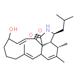 ChemSpider 2D Image | (3S,3aR,4S,7E,13E)-12-Hydroxy-3-isobutyl-4,5,8-trimethyl-3,3a,4,6a,9,10,11,12-octahydro-1H-cycloundeca[d]isoindole-1,15(2H)-dione | C24H35NO3