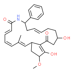 ChemSpider 2D Image | (1E,3Z,5E,11E)-15,18-Dihydroxy-19-methoxy-2-methyl-9-phenyl-9,10,13,14,15,16,20,20a-octahydrocyclopenta[i]azacyclononadecine-7,17(8H,19H)-dione | C29H35NO5