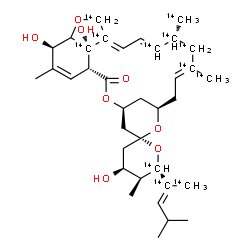 ChemSpider 2D Image | (1'R,2R,4S,4'S,5S,6S,8'R,10'E,13'R,14'E,16'E,21'R,24'S)-4,21',24'-Trihydroxy-5,22'-dimethyl-11',13'-bis[(~14~C)methyl]-6-[(2E)-4-methyl(1,2-~14~C_2_)-2-penten-2-yl](6,11',12',13',14',17',18',24'-~14~C
_8_)-3,4,5,6-tetrahydro-2'H-spiro[pyran-2,6'-[3,7,19]trioxatetracyclo[15.6.1.1~4,8~.0~20,24~]pentacosa[10,14,16,22]tetraen]-2'-one | C2414C12H52O8