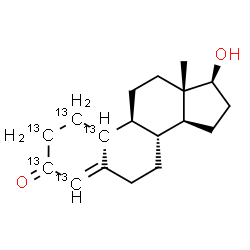 ChemSpider 2D Image | (17beta)-17-Hydroxy(1,2,3,4,10-~13~C_5_)estr-4-en-3-one | C1313C5H26O2