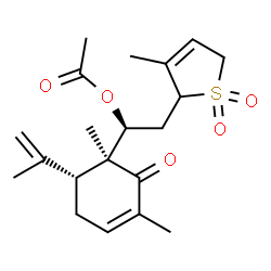 ChemSpider 2D Image | (1S)-1-[(1S,6R)-6-Isopropenyl-1,3-dimethyl-2-oxo-3-cyclohexen-1-yl]-2-(3-methyl-1,1-dioxido-2,5-dihydro-2-thiophenyl)ethyl acetate | C20H28O5S