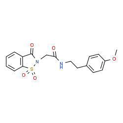 ChemSpider 2D Image | 2-(1,1-Dioxido-3-oxo-1,2-benzothiazol-2(3H)-yl)-N-[2-(4-methoxyphenyl)ethyl]acetamide | C18H18N2O5S