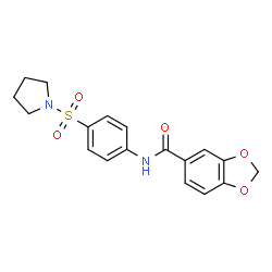 ChemSpider 2D Image | N-[4-(1-Pyrrolidinylsulfonyl)phenyl]-1,3-benzodioxole-5-carboxamide | C18H18N2O5S