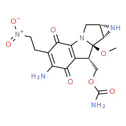 ChemSpider 2D Image | [(1aS,8S,8aR,8bS)-6-Amino-8a-methoxy-5-(2-nitroethyl)-4,7-dioxo-1,1a,2,4,7,8,8a,8b-octahydroazireno[2',3':3,4]pyrrolo[1,2-a]indol-8-yl]methyl carbamate | C16H19N5O7